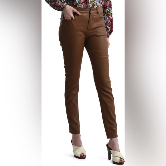 Molly Bracken Cognac Faux Leather Skinny Pants - Picture 5 of 10